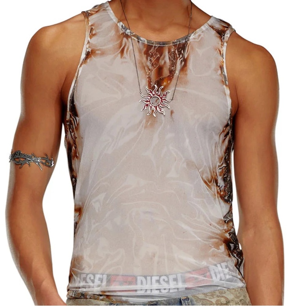 Diesel Men's Gray Tank Top Sleeveless Designer Logo Muscle Shirt Size Small